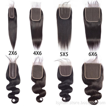 Preplucked Human Hair Lace Closure 2x6  4x6 Lace Closure 5x5 6x6 7x7 All Size  Lace Closure Straight Body With Baby Hair